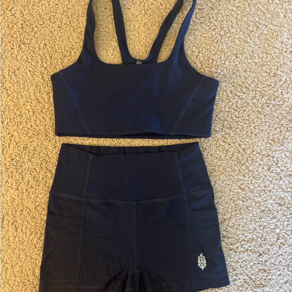 Navy FP Movement Sports Bra and Shorts Set